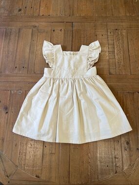 Wren & James beige linen blend ruffled pinafore dress girls 3T neutral preppy